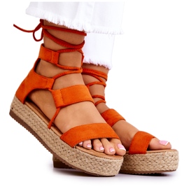 FW1 Sandalias Atadas De Mujer En La Plataforma Amrillo Naranja