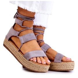 FW1 Sandalias De Mujer Atadas En La Plataforma Gris Amrillo