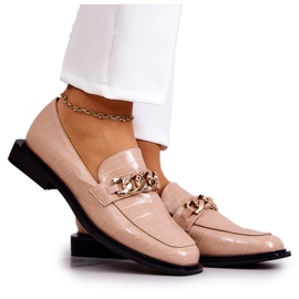 Vinceza Mocasines De Piel Mocasines Con Cadena Killen Beige dorado