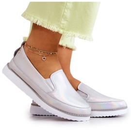Sneakers Mujer Cuero Slip-On S.Barski Holographic Plata