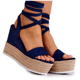 FW1 Sandalias ligeras anudadas con tacón de cuña, azul marino Marriett