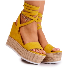 FW1 Sandalias Ligeras Atadas Con Cuña Amarillo Marriett FW1 Sandalias Ligeras Atadas Con Cuña Amarillo Marriett