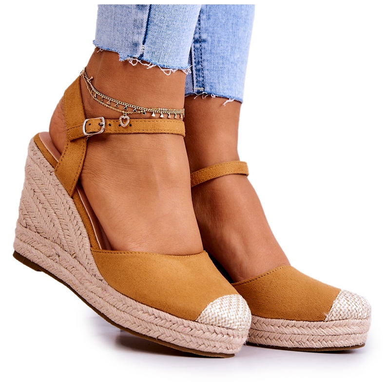 FW1 Alpargatas De Mujer Con Plataforma Trenzada Camel Canillo marrón