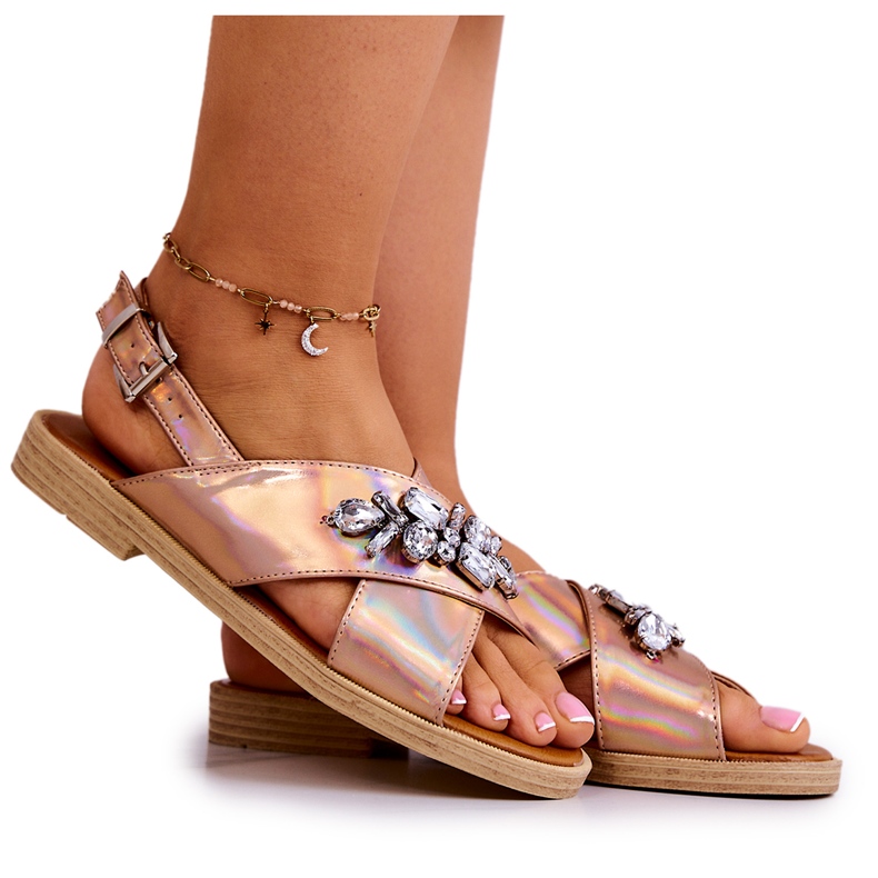 FW1 Cómodas Sandalias De Mujer Con Adorno De Irvine En Oro Rosa rosado dorado