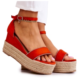 FW1 Sandalias De Mujer Con Cuña Con Zirconia Cúbica Linette Naranja FW1 Sandalias De Mujer Con Cuña Con Zirconia Cúbica Linette Naranja