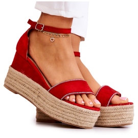 FW1 Sandalias De Mujer Con Cuña Con Zirconia Cúbica Linette Rojo FW1 Sandalias De Mujer Con Cuña Con Zirconia Cúbica Linette Rojo