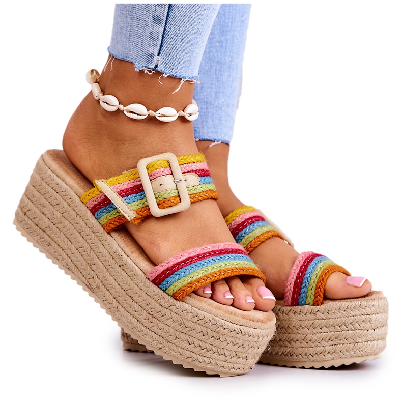 FJ1 Pantuflas De Mujer Con Plataforma Multicolor Lazare