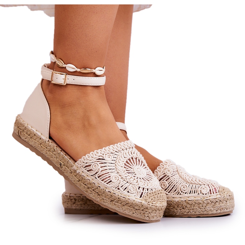 FE1 Alpargatas De Mujer Sobre Plataforma Trenzada Beige Calise
