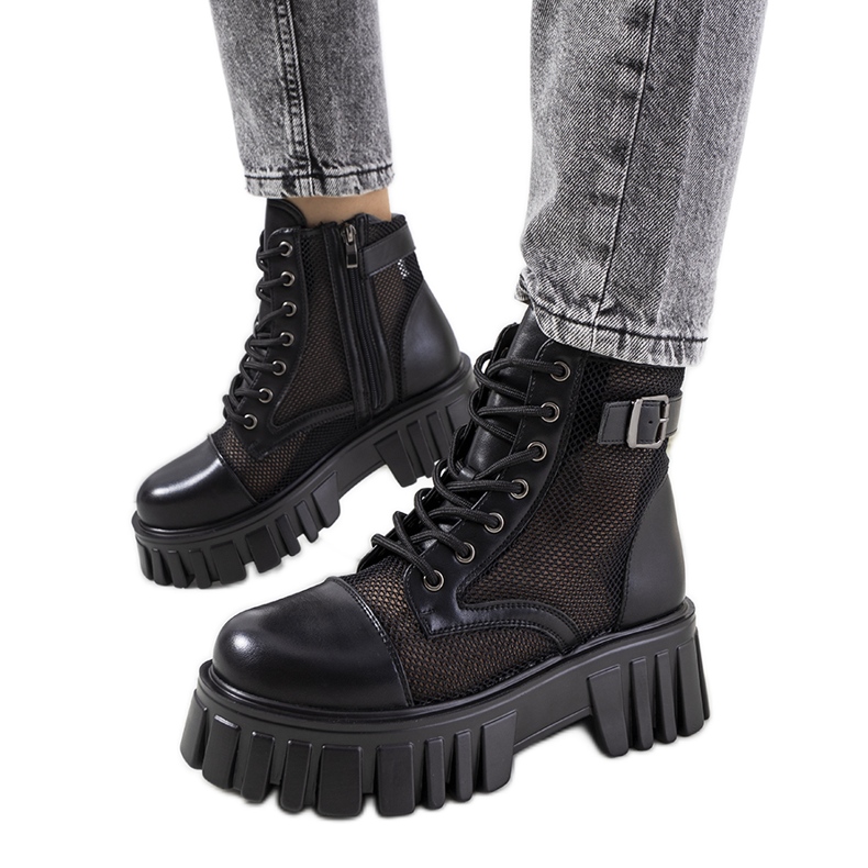 Botas negras con parte superior calada de Potts negro Botas negras con parte superior calada de Potts negro