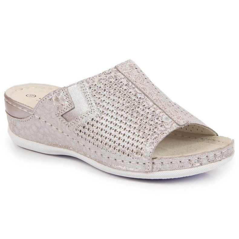 Babuchas de piel con cuña S. Barski W OLI163A plata