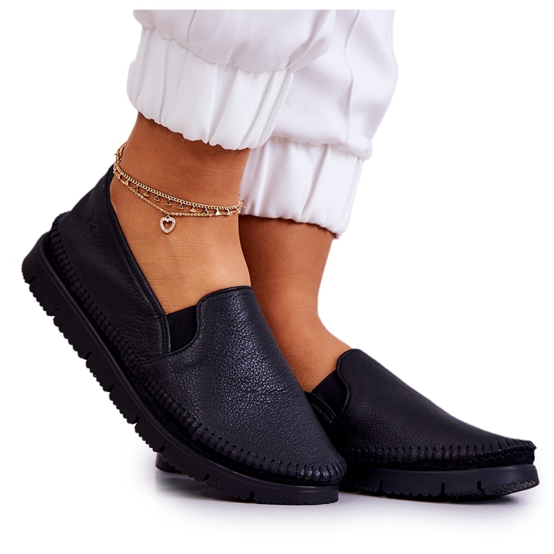 Zapatos sin cordones de cuero para mujer Maciejka 03512-01 Negro