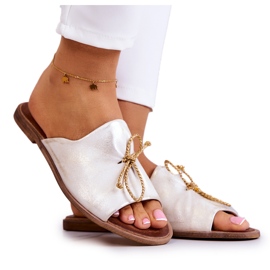 Babucha Mujer en Piel Nicole 2659/004 Blanco y Dorado