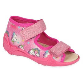 Pantuflas infantiles befado con aplicación de piel 342P043 rosa