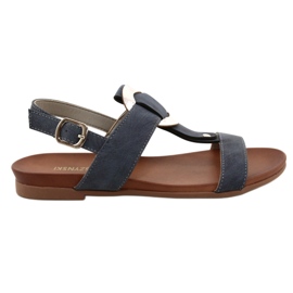 M.Daszyński Sandalias para mujeres con una rueda plateada Daszyński MR1958-10 azul marino