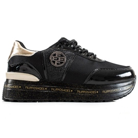 Filippo Zapatillas de deporte de cuero de moda negro dorado