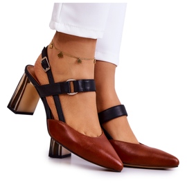 Sergio Leone Zapatos de tacón de cuero de moda Maciejka 05498-29 Marrón y Negro