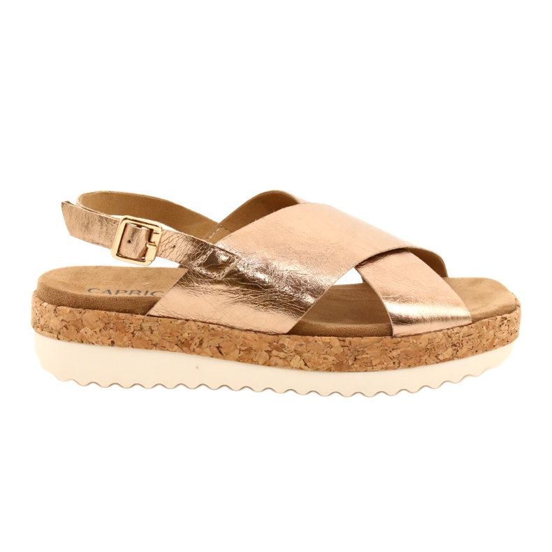 Sandalias de cuero para mujeres de Caprice en la plataforma 9-28712 933 Pink-Gold dorado