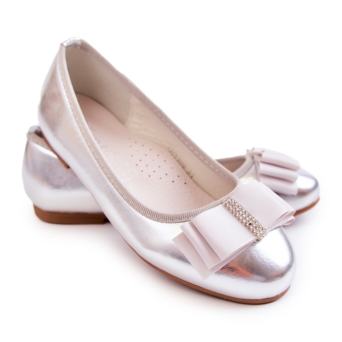 S.Barski Bailarinas Infantiles De Piel Con Lazo Decorativo Claril Plateado plata