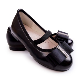S.Barski Bailarinas Infantiles De Piel Con Lazo Decorativo Negro Claril S.Barski Bailarinas Infantiles De Piel Con Lazo Decorativo Negro Claril