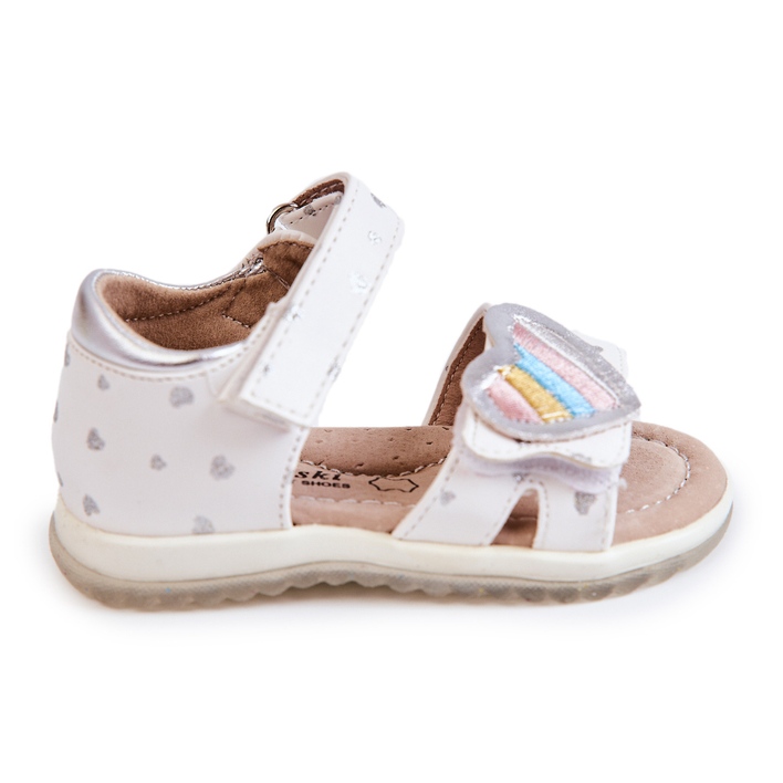 S.Barski Sandalias Infantiles De Piel Con Corazón Blanco Elianna