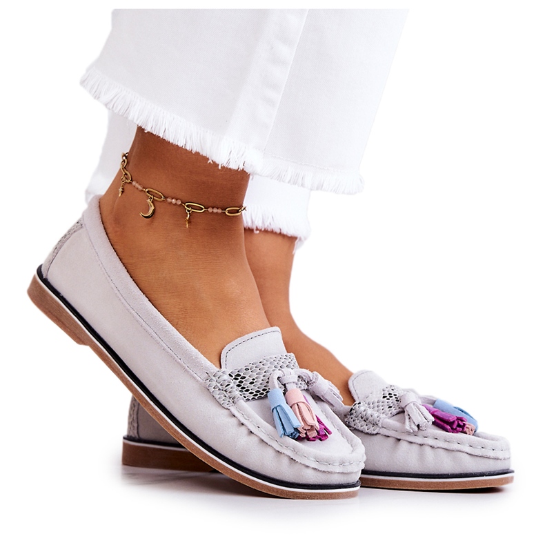 Mocasines Mujer Ante Flecos Gris Laressa