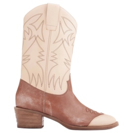 Marco Shoes Botas camperas bordadas, piel efecto vintage beige marrón