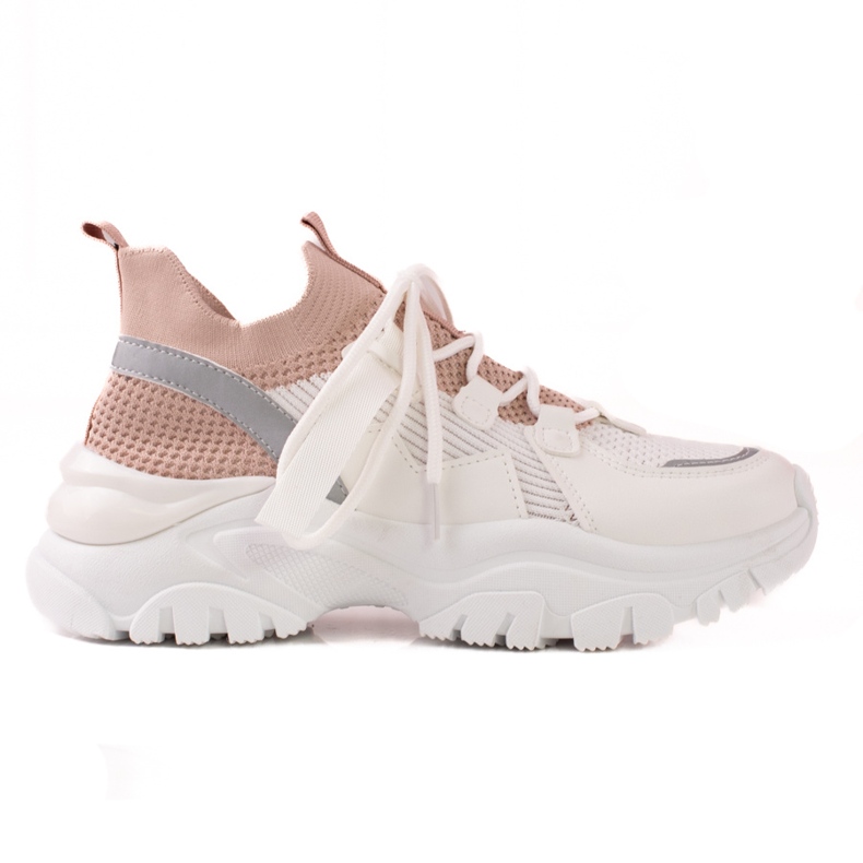 TRENDI Cómodas zapatillas con cordones blanco rosado