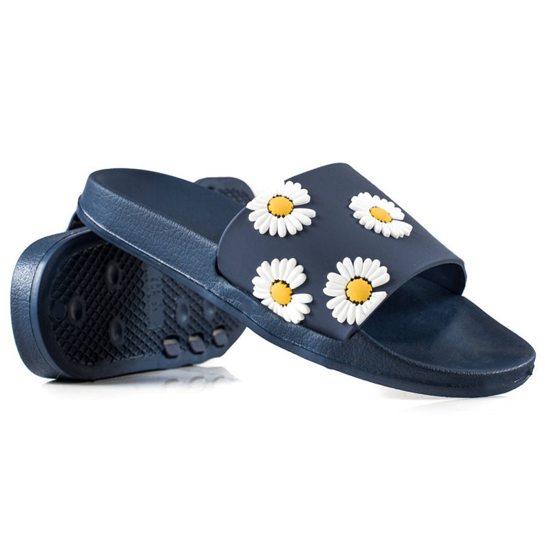 TRENDI Pantuflas Azul Marino Con Margaritas