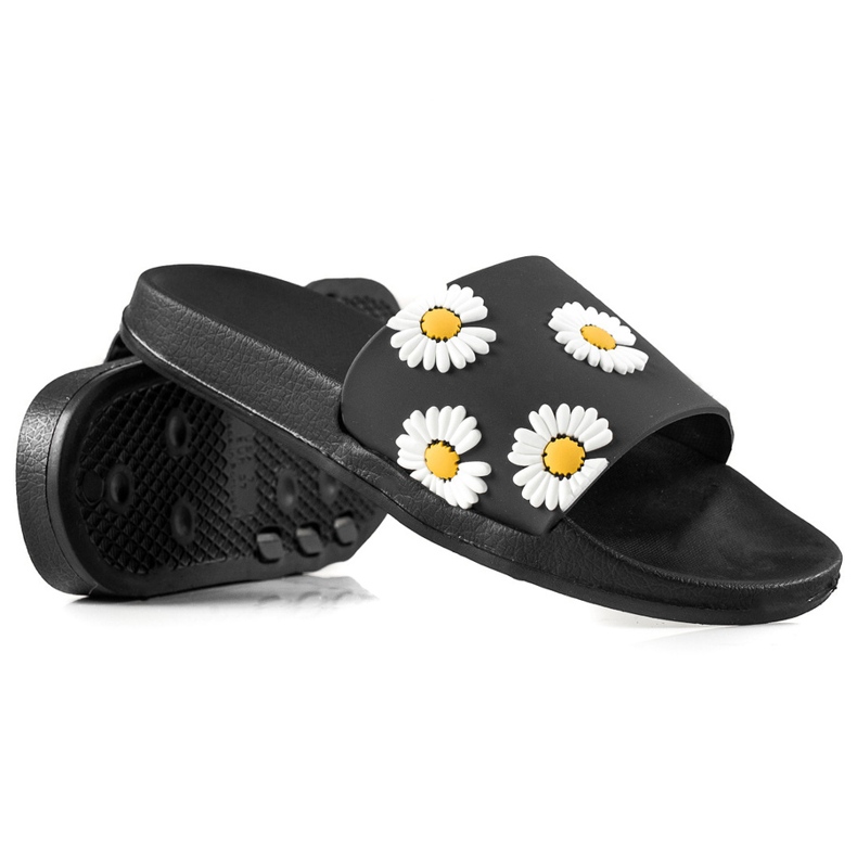 TRENDI Pantuflas Negras Con Margaritas negro
