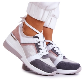 S.Barski Deportivas Piel Deportivas Cuña Plata-Gris Elissa rosado