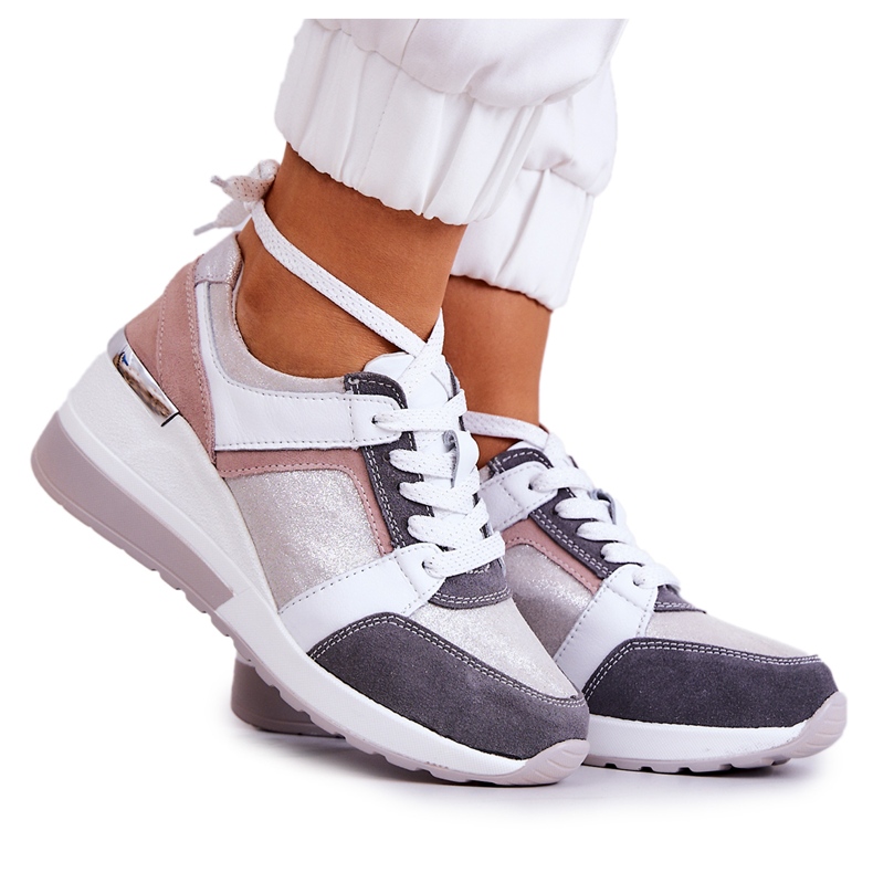 S.Barski Deportivas Piel Deportivas Cuña Plata-Gris Elissa rosado