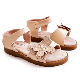 S.Barski Sandalias Infantiles Piel Mariposas Beige Rolly