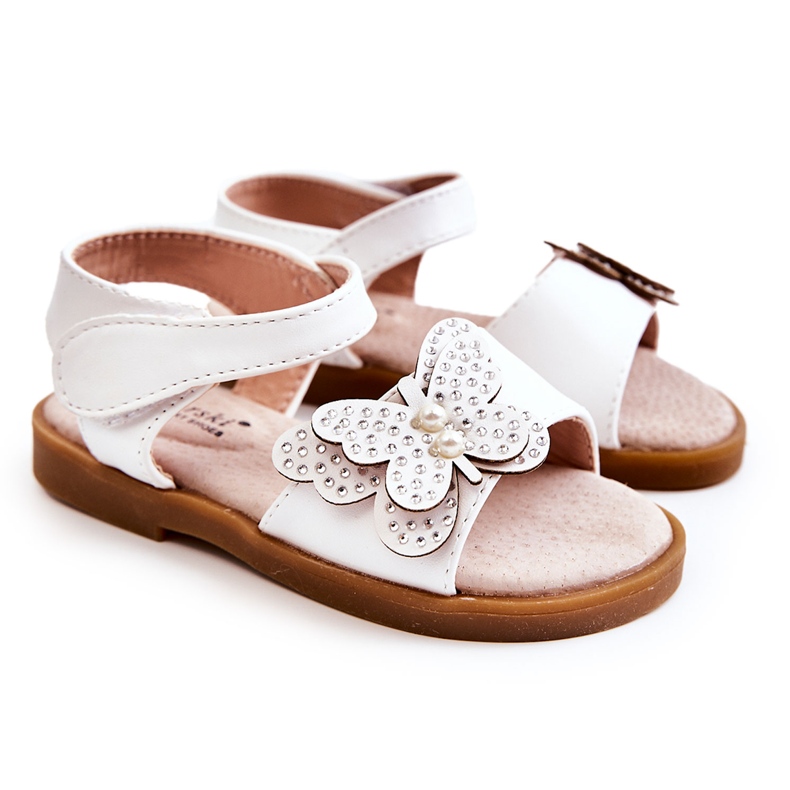 S.Barski Sandalias Infantiles Piel Mariposa Blanco Rolly