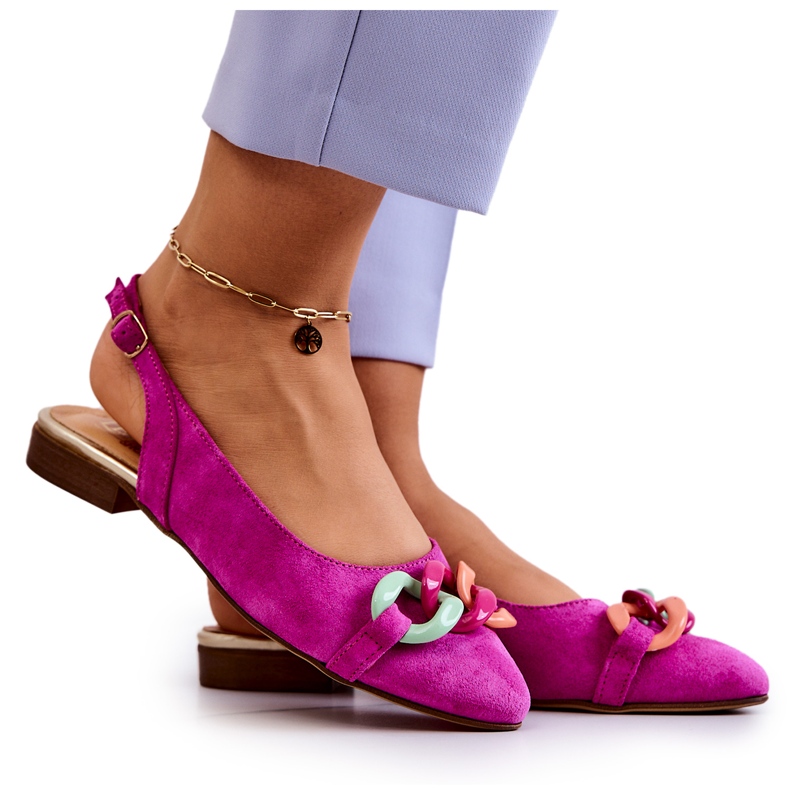 Bailarinas Ante Con Cadena Lewski Shoes 3125 Fucsia rosado