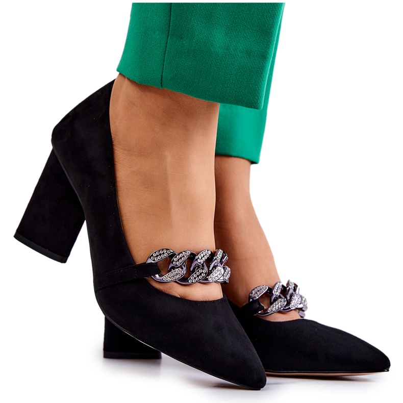 S.Barski Zapatos De Tacón De Ante Con Cadena Black Alamoss negro