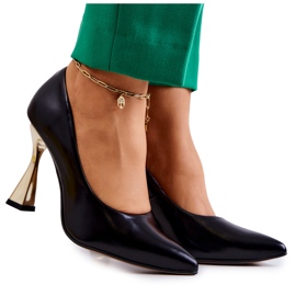 Lewski Shoes Bombas de cuero de moda Zapatos Lewski 3083 Negro-Oro