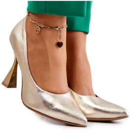 Bombas de cuero de moda Lewski Shoes 3181 Golden dorado