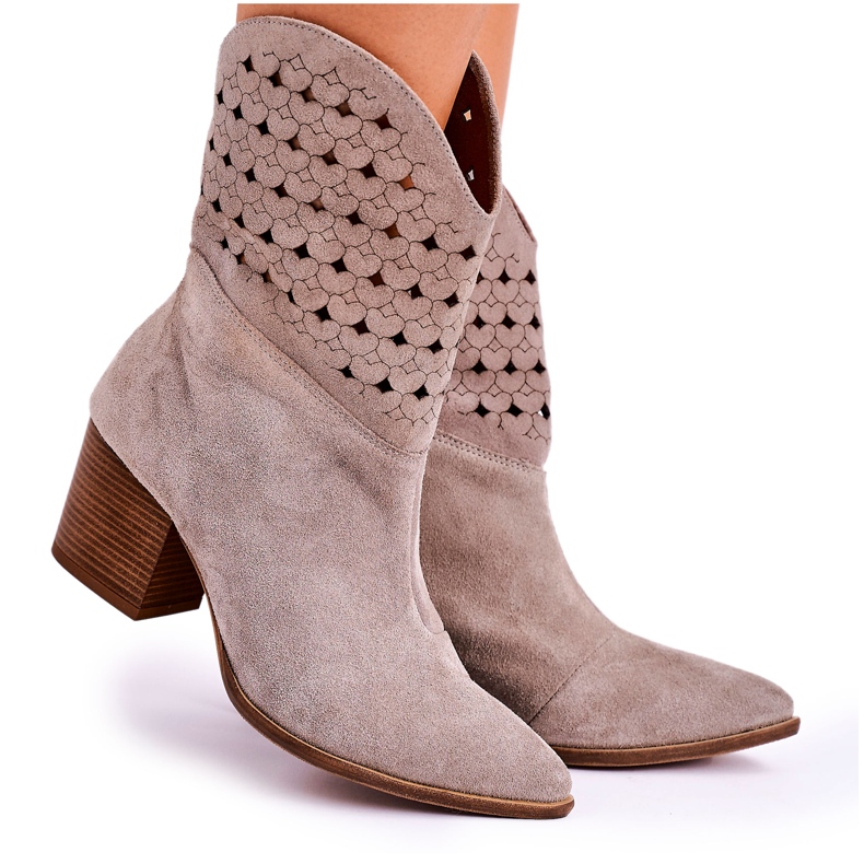 Nicole Botas Vaqueras De Mujer Con Tacón Ante Cappuccino Emily beige
