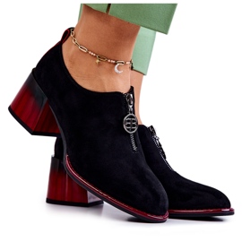 S.Barski Zapatos de gamuza de moda en un poste de Lorena negro y rojo.