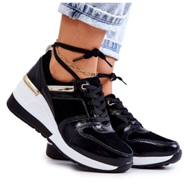 S.Barski Zapatos deportivos de cuero Rayana en blanco y negro en una cuña