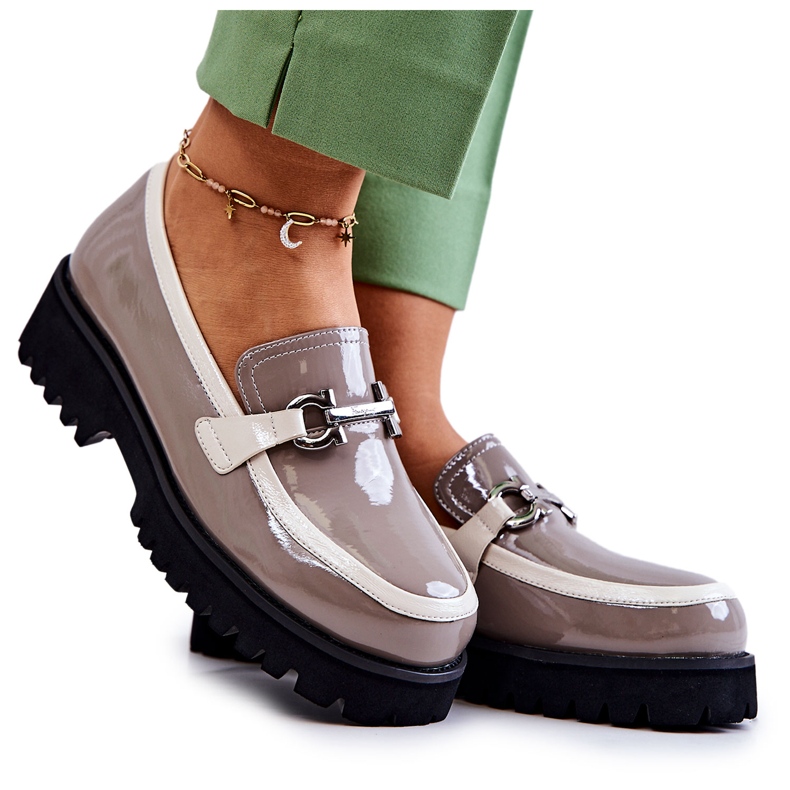 S.Barski Mocasines Mujer Lacados Beige-Blanco Cassida