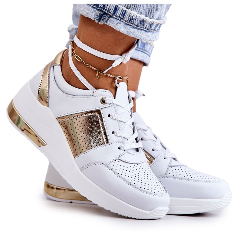 S.Barski Deportivas Mujer Piel Con Cuña Blanco Larson dorado S.Barski Deportivas Mujer Piel Con Cuña Blanco Larson dorado