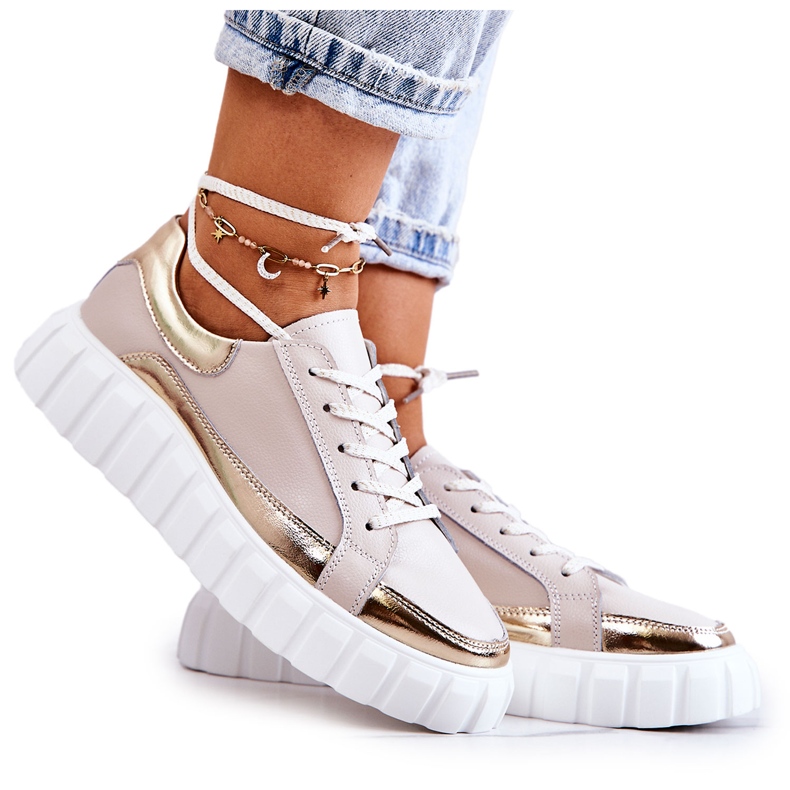 S.Barski Zapatos Brogue De Mujer En La Plataforma Noriso Beige Y Dorada dorado