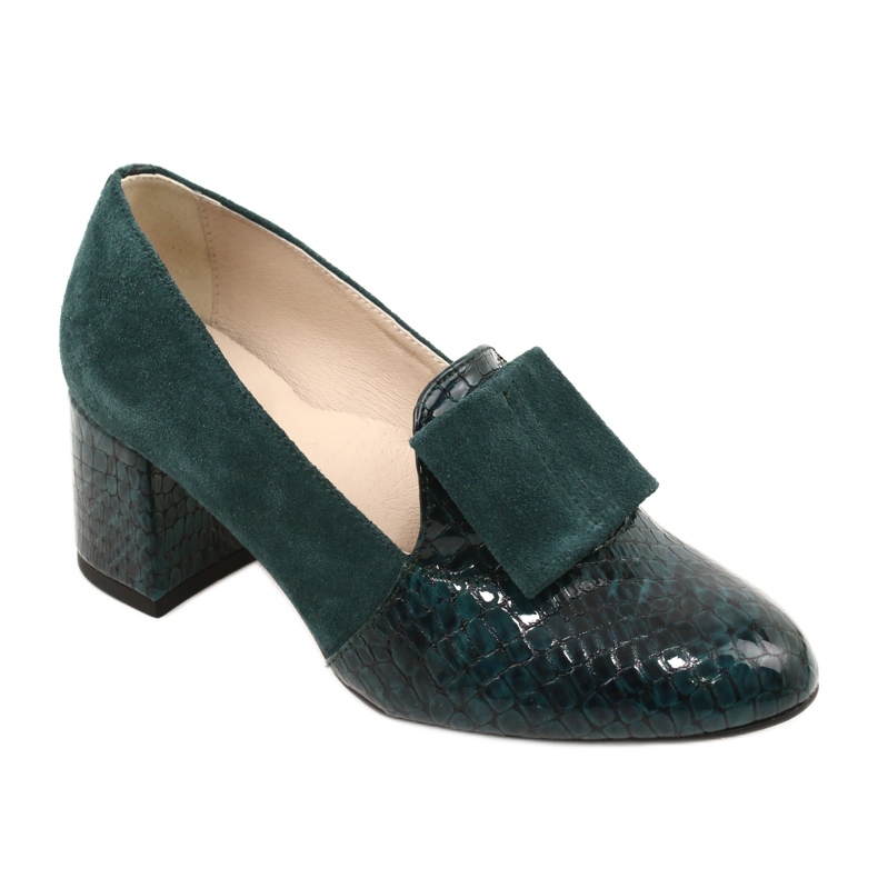 PA2 Zapatos de salón Diana de piel de serpiente en ante verde