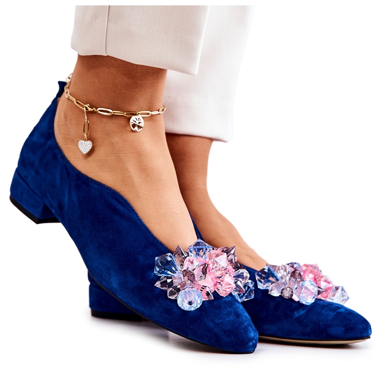 PA2 Zapatos Elegantes De Ante Con Decoración McQueen Azul Marino