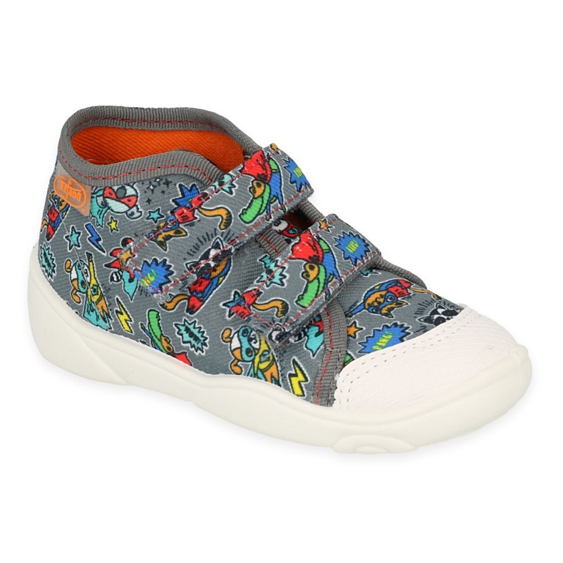 Zapatillas para niños de Befado 212p079 gris con aplicaciones coloridas Zapatillas para niños de Befado 212p079 gris con aplicaciones coloridas