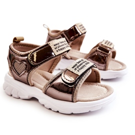 PJ2 Sandalias Infantiles De Piel Con Velcro Amoss Dorado Oscuro marrón