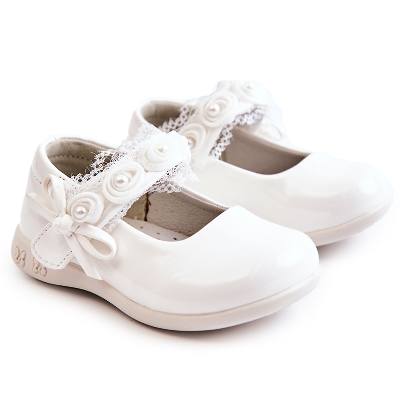 PA1 Bailarinas Infantiles Con Velcro Con Puntilla Blanca Evelyn blanco