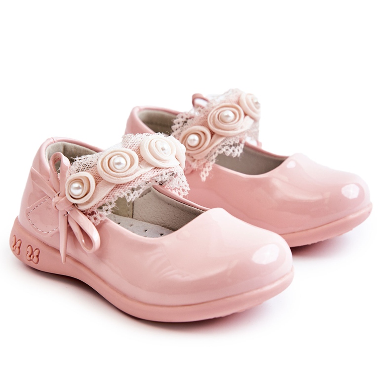PA1 Bailarinas Infantiles Con Velcro Con Puntilla Rosa Evelyn rosado