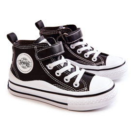 Deportivas Infantiles De Piel Con Velcro Negro Bruni
